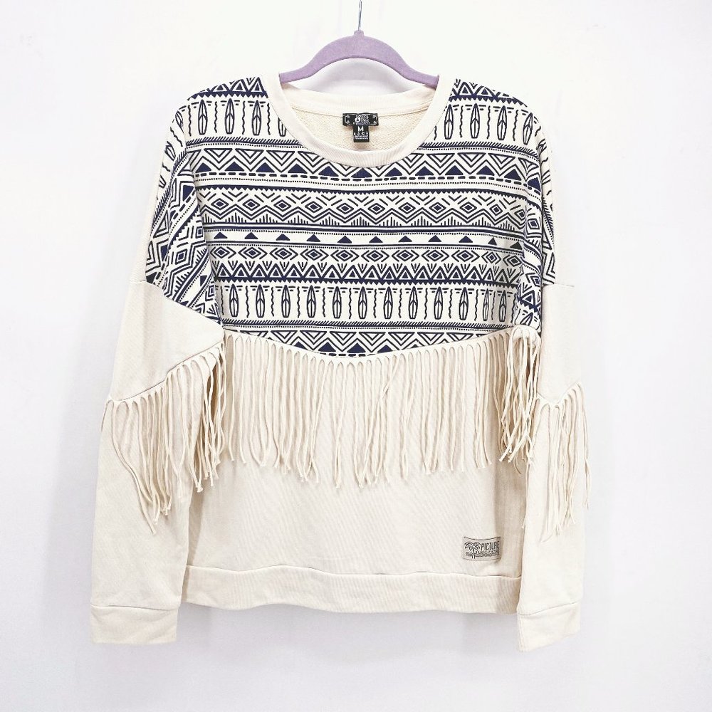 Boho Fringe Cream and Black Sweatshirt